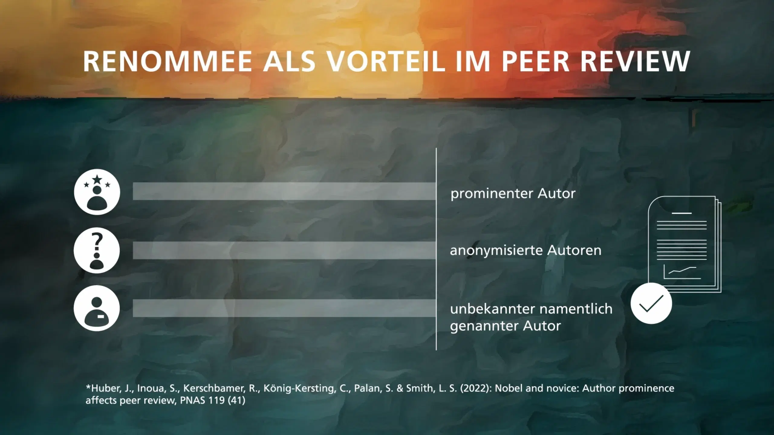 Infografik aus dem Film: Studie von Huber et al. (2022) zeigt, wie Renommee von Autorinnen und Autoren das Peer Review beeinflusst